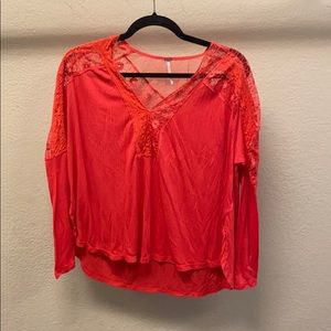 Free people red Lacey blouse